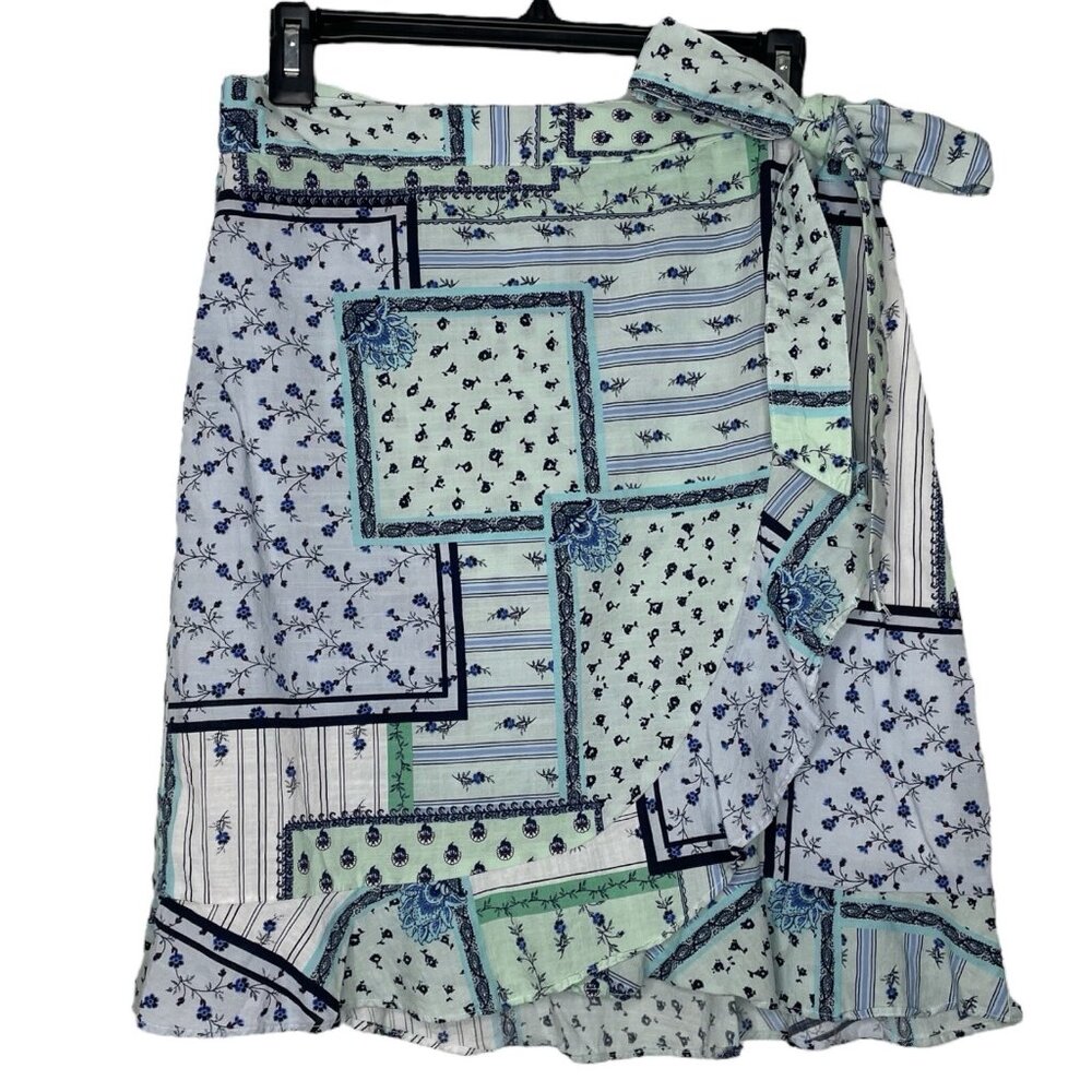 LOFT Floral Patchwork Wrap Skirt Size 6 Ruffle Tie Waist Boho Womens